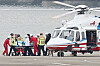 Democratic Party leader Lee Jae-myung arrives by emergency helicopter in Dongjak District, central Seoul, to be transferred to Seoul National University Hospital after he was stabbed in the neck in Busan on Jan. 2. [NEWS1]