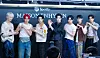 Boy band Enhypen poses for photos during a press event at Maison Enhypen, set inside the Seoul Museum of Art underground bunker in western Seoul on June 7. [DANIELA GONZALEZ PEREZ]