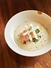 Southern roughs shrimp and pear salad with yuja pine nut sauce by Joo Ok's Shin Chang-ho [KOREAN FOOD PROMOTION INSTITUTE]