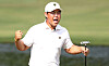 Tom Kim celebrates a putt made by teammate Kim Si-woo on the 13th green during day three of the 2022 Presidents Cup at Quail Hollow Country Club on Sept. 24, 2022 in Charlotte, North Carolina. [GETTY IMAGES]