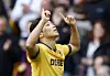 Wolverhampton Wanderers forward Hwang Hee-chan celebrates scoring during a Premier League match against Everton at Molineux Stadium in Wolverhampton, England, on Aug. 30. [REUTERS/YONHAP]