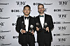 Hue Park, left, and Will Aronson pose in the press room with the awards for best original score and best book of a musical for 'Maybe Happy Ending' during the 78th Tony Awards on June 8 at Radio City Music Hall in New York. [AP/YONHAP]