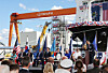 Hanwha Group Vice Chairman Kim Dong-kwan delivers a welcome address at a ship-naming ceremony held at the Hanwha Philly Shipyard in Philadelphia on Tuesday, attended by President Lee Jae Myung, Pennsylvania Gov. Josh Shapiro and other officials. [HANWHA]