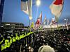 Protesters take part in a rally demanding the resignation of President Yoon Suk Yeol and the dissolution of his People Power Party, facing off police guarding the entrance to the presidential residence in Hannam-dong in Yongsan District, central Seoul on Thursday. [YONHAP]
