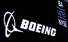 The Boeing logo is displayed on a screen at the New York Stock Exchange in New York on Aug. 7, 2019. [REUTERS/YONHAP]