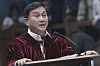 In this handout photo provided by the Senate Social Media Unit, Philippine Senator Francis Tolentino speaks after taking the oath as jurors in the impeachment trial of Vice President Sara Duterte at the Philippine Senate in Pasay city, Philippines, on June 10. [AP/YONHAP]
