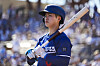 Kim Hye-seong of the Los Angeles Dodgers prepares to bat during a spring training baseball game against the Kansas City Royals in Phoenix on Feb. 22.  [AP/YONHAP]