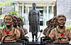 Busts of victims of sexual slavery under Japanese colonial rule are seen lined up in front of a memorial center in Gwangju, Gyeonggi on Aug. 21. [YONHAP]