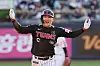Oh Ji-hwan of the LG Twins rounds the bases after hitting a three-run home run at the top of the seventh inning during Game 4 of the Korean Series against the KT Wiz at Suwon KT Wiz Park in Suwon, Gyeonggi on Saturday. [YONHAP]
