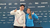 Won Yun-jong of Korea, left, and Johanna Taliharm of Estonia celebrate after being elected to the Athletes' Commission of the International Olympic Committee on Feb. 19. [KOREAN SPORTS AND OLYMPIC COMMITTEE]