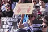 People attend the National Day of Action for Higher Education rally at Foley Square in New York on April 17. The organizers oppose conservative politicians withholding funding to influence how institutions run their schools, such as a recent investigation of Harvard University for alleged noncompliance with civil rights law. [EPA/Yonhap]