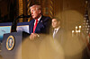 U.S. President Donald Trump attends a press conference, as he makes an announcement about the Navy's ″Golden Fleet″ at Mar-a-lago in Palm Beach, Florida, on Dec. 22. [REUTERS/YONHAP]