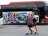 Foreign tourists walk past buses for the DMZ Tour at the demilitarized zone in Paju, Gyeonggi, on Oct. 16. [NEWS1]