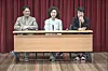 The cast and creative team of the play ″Ghost″ hold a roundtable interview at the Sejong Center for the Performing Arts on May 22. From left is actor Kang Sin-gu, actor Lee Ji-ha and playwright-director Koh Sun-woong. [SEJONG CENTER FOR THE PERFORMING ARTS]