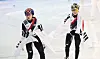 Korean short track speed skatesr Choi Min-jeong, left, and Kim Gil-li react after finishing the women's 1000-meter final at the Asian Winter Games in Harbin, China, on Feb. 9. [YONHAP]