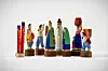 A “Josen folk doll set” (translated) from the Japanese colonial period (1910-1945) is on display at the special exhibition ″Souvenirs″ at the National Folk Museum of Korea through Sept. 14. Produced by the Joseon Products Company (translated) during the colonial era (1910-1945), the set includes dolls, each 9.5 centimeters tall and 2.3 centimeters wide, (3.7 inches tall and 0.9 inches wide), depicting a gisaeng, a totem pole, a woman balancing a water jar on her head and a man carrying a wooden frame. These figures represent the “scenery of Joseon” as viewed through the eyes of foreigners. [NATIONAL FOLK MUSEUM OF KOREA]