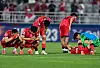 The Korean U-23 national team reacts after losing to Indonesia in a penalty shootout 11-10 during the quarterfinals of the U-23 AFC Asian Cup in Doha, Qatar on April 25. [XINHUA/YONHAP]