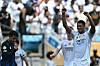 Real Madrid midfielder Jude Bellingham, right, celebrates scoring during a Club World Cup match against Pachuca at the Bank of America stadium in Charlotte, North Carolina, on June 22. [AFP/YONHAP]