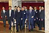 Lee Jae-myung, presidential candidate of the Democratic Party, and SK Group Chairman Chey Tae-won, who also heads the Korea Chamber of Commerce and Industry, attend a meeting with leaders of Korea’s five major business organizations at the chamber’s headquarters in Jung District, Seoul, on May 8. [NEWS1]