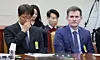 Coupang CEO Park Dae-jun, left, and Coupang CISO Brett Matthes are seen during a meeting of the National Assembly's Science, ICT, Broadcasting and Communications Committee in western Seoul on Dec. 2. [LIM HYUN-DONG]