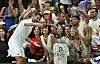 Serbia's Novak Djokovic poses for selfies with spectators after winning his first round match against France's Alexandre Muller on July 1. [REUTERS/YONHAP]