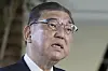 Japanese Prime Minister Shigeru Ishiba speaks to the media as President Donald Trump announced a trade framework with Japan, at the prime minister's office in Tokyo, Japan, Wednesday, July 23, 2025. [KYODO/YONHAP]