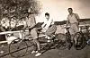 Lt. Col. Charles Green, left, and his wife Olwyn Green on a tandem bike with Ron Diamond. The photo has been provided by the Green family to the Australian War Memorial. [AUSTRALIAN WAR MEMORIAL]