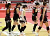 The Gwangju AI Peppers react during a V League game against the Daejeon Jung Kwan Jang Red Sparks in Gwangju on Feb. 16. [YONHAP]