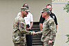 U.S. Army Brig. Gen. Sean Crockett, right, acting commander of the U.S. Eighth Army, shakes hands with U.S. Army Command Sgt. Maj. Michael Eilers of the 1st Stryker Brigade Combat Team of the U.S. 4th Infantry Division, before a ribbon cutting ceremony at Camp Hovey on June 16. [YONHAP]