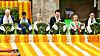 Korean President Yoon Suk Yeol, center right, pays respects at the Mahatma Gandhi memorial at Raj Ghat on the sidelines of the G20 summit in New Delhi, India, on Sunday, alongside leaders of the world’s 20 major economies. From left: U.S. President Joe Biden, British Prime Minister Rishi Sunak, European Commission President Ursula von der Leyen, Yoon, Italian Prime Minister Giorgia Meloni and Japanese Prime Minister Fumio Kishida. [JOINT PRESS CORPS]
