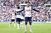 Tottenham Hotspur's Son Heung-min celebrates scoring the final goal during a Premier League match against Everton in London on Saturday.  [EPA/YONHAP]