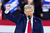 Former U.S. President and Republican presidential candidate Donald Trump raises his fist as he speaks during a campaign rally at the J.S. Dorton Arena in Raleigh, North Carolina on Nov. 4, 2024. [AFP/YONHAP]