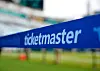 An advertisement for Ticketmaster is viewed along an area reserved for special guests on the sideline of the field before an NFL football game in Jacksonville, Florida, United States, on Sept. 15, 2024. [AP/YONHAP]