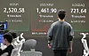 A screen in Hana Bank's trading room shows the Kospi opening on Jan. 15. [YONHAP]