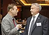 Ambassador of Germany Georg Schmidt, left, and Ambassador of Ukraine Dmytro Ponomarenko, exchange greetings during the 18th Korea Economic Forum at Lotte Hotel in Jung District, central Seoul, on Thursday. [PARK SANG-MOON]
