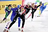 Choi Min-jeong, front, competes during the women's 1500-meter quarterfinal at International Skating Union Short Track World Tour at Mokdong Ice Rink in western Seoul on Friday. [NEWS1]