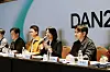 Naver CEO Choi Soo-yeon, second from right, answers questions from the local press related to the company's AI strategy at Coex, southern Seoul, on Monday. [NAVER]