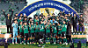 Jeonbuk Hyundai Motors celebrate winning the Korea Cup at Seoul World Cup Stadium in western Seoul on Dec. 6. [YONHAP]