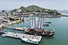 A replica ship of the Joseon Tongsinsa, a diplomatic delegation sent by the Joseon Dynasty (1392-1910) to Japan, docks at a port in Osaka, Japan, on May 11. [YONHAP]