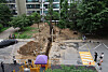 The accident site after a trench collapsed during a sewage pipe replacement project at Eunma Apartment complex in Daechi-dong, Gangnam District, southern Seoul is seen on June 13. [YONHAP]