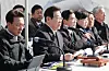 Democratic Party leader Rep. Lee Jae-myung, second from left, speaks at an outdoor press conference at Gwanghwamun Plaza in Jongno District, central Seoul, on March 19. [JOINT PRESS CORPS]