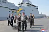 North Korean leader Kim Jong-un looks around the new 5,000-ton multipurpose destroyer ″Choe Hyon″ with his daughter Ju-ae in the western port city of Nampo, reported by the Korean Central News Agency on April 30. [YONHAP]