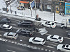 A tin structure lies in the middle of a street in Daejeon after strong winds blew it off a building on Feb. 7. [YONHAP]