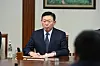 Lotte Group Chairman Shin Dong-bin discusses economic cooperation with Uzbekistan Prime Minister Abdulla Aripov in Uzbekistan on June 14, 2024, while accompanying then-President Yoon Suk Yeol on a tour of three Central Asian countries. [YONHAP]