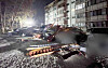 Cars are seen damaged at an apartment complex in Sokcho, Gangwon, after a section of roofing blown loose by strong winds fell to the parking lot on the morning of Dec. 1. [YONHAP]