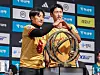Gwangju FC manager Lee Jung-hyo, left, poses with Ahn Young-kyu during a media day event at The K Hotel in southern Seoul on Feb. 20, 2023. [YONHAP]