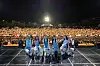 Girl group STAYC poses with the audience after performing in Kumoh National Institute of Technology in North Gyeongsang [HIGH UP ENTERTAINMENT]