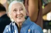 Jane Goodall smiles before speaking at the University of Montana President's Lecture Series in Missoula, Montana, June 26, 2022. [AP/YONHAP]