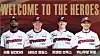 This image shows the club's four foreign-born players for the 2026 Korea Baseball Organization season. From left: pitcher Raul Alcantara, pitcher Nathan Wiles, outfielder Trenton Brooks and pitcher Yuto Kanakubo. [KIWOOM HEROES]
