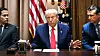 U.S. President Donald Trump, center, speaks during a cabinet meeting in the Cabinet Room of the White House in Washington on April 10. [AFP/YONHAP]